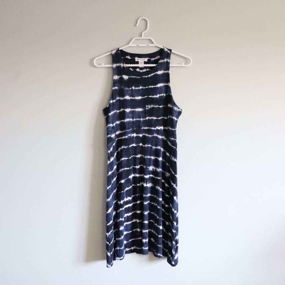 Athleta Women's Sz M Blue Santorini Thera Tie Dye Sleeveless Mini Stretch Dress